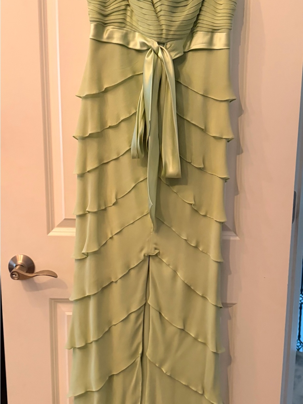 Neiman Marcus Light Green Strapless Ruffled Gown
